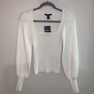 NWT F21 White Ribbed Balloon Sleeve Sweater